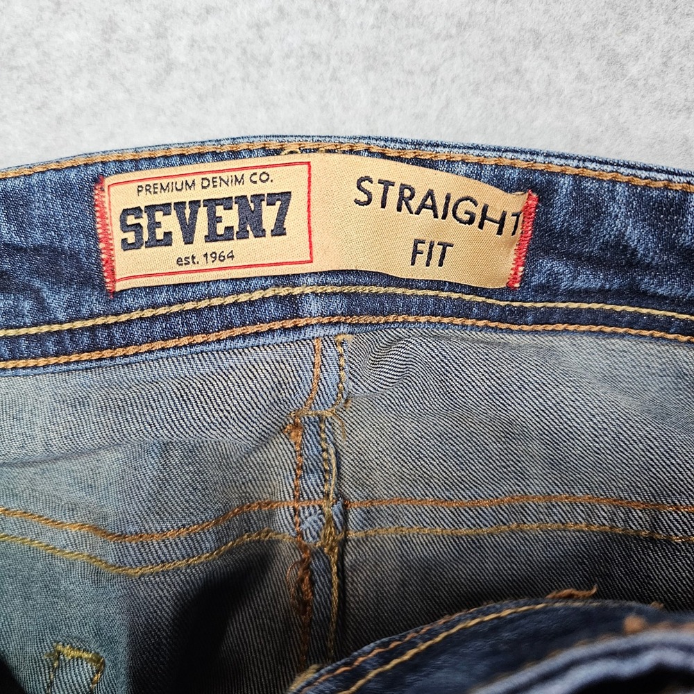Seven7 Jeans Mens 36x32 Blue Straight Fit Stretch Denim Whiskered Dark Wash - Picture 5 of 11